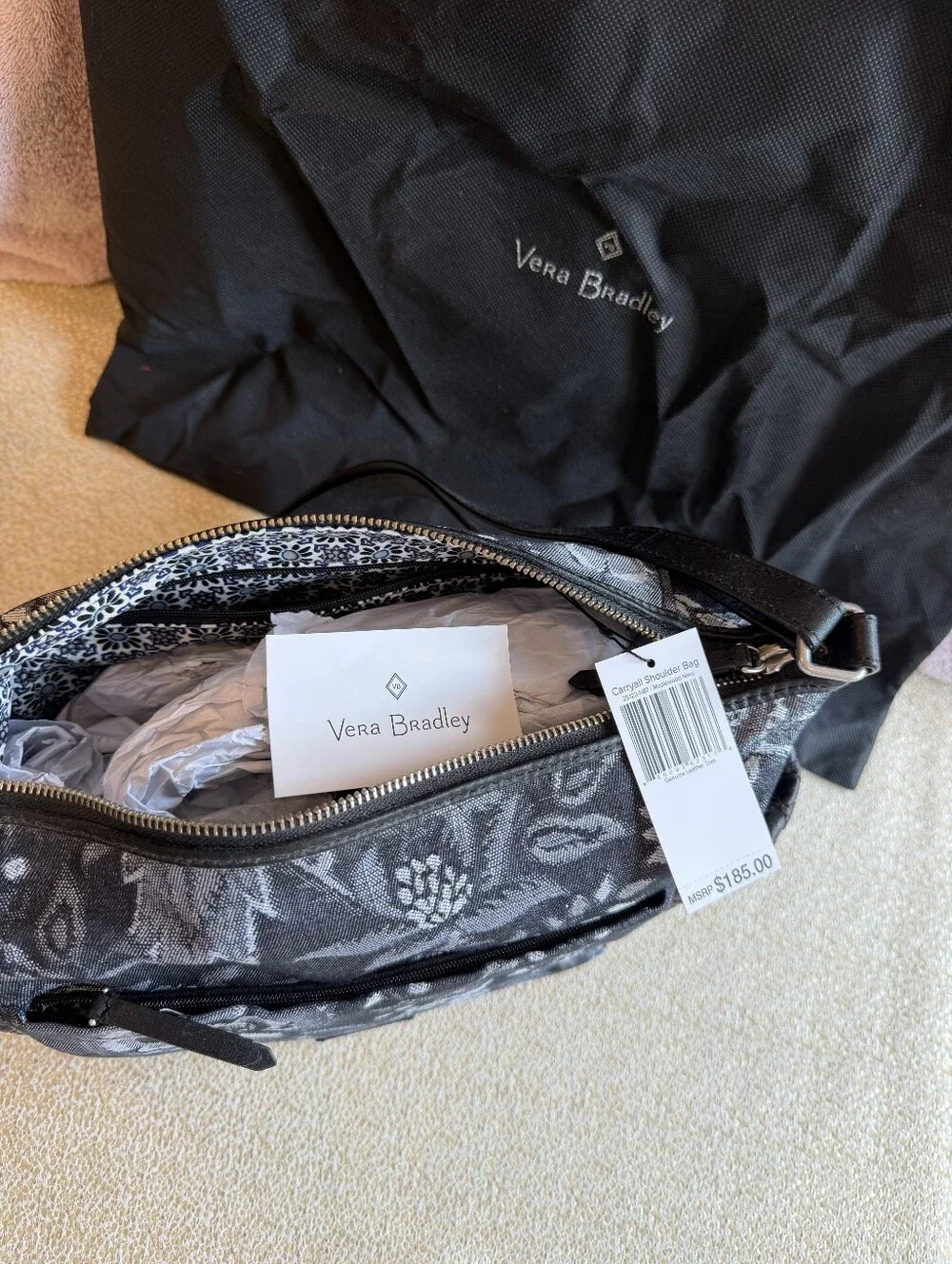 Vera Bradley Carryall Shoulder Bag Purse in Maplewood Navy, Unused New Condition